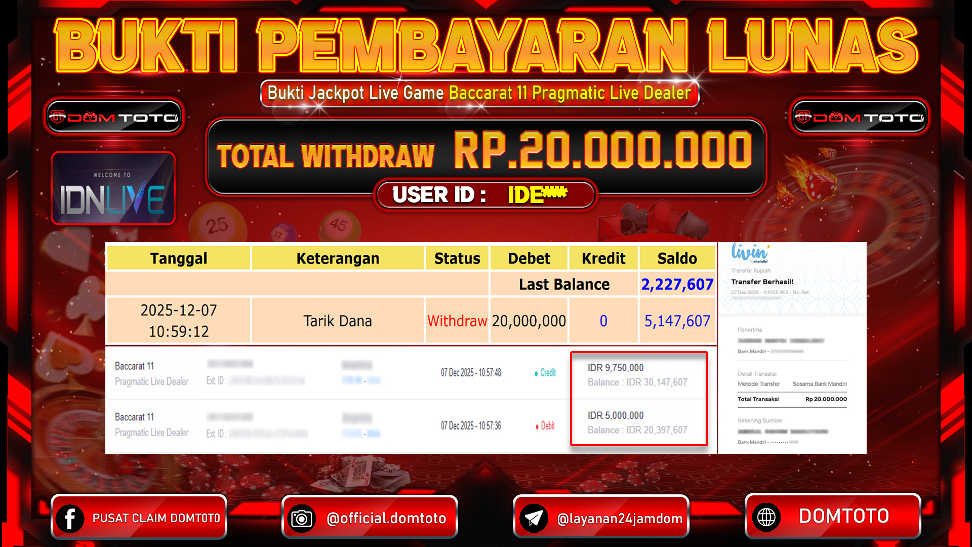 JACKPOT LIVE GAMES  Baccarat 11 Pragmatic Live Dealer 07 DECEMBER 2025